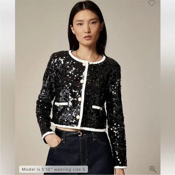 NWT J. Crew Sequin Lady Jacket Blazer Black White Size M - Picture 1 of 11